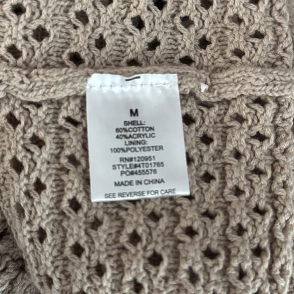 Pink Rose Sweater Womens Medium Cream Open Crochet Neutral Bohemain Peasant - Picture 7 of 10